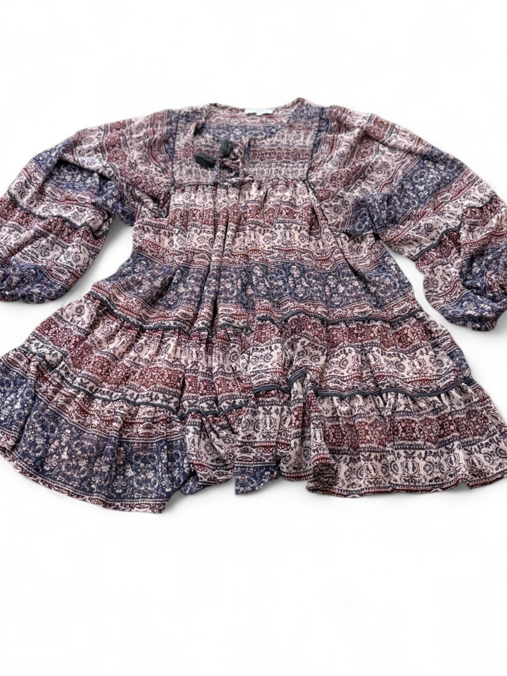 Olivaceous Boho Tiered Dress in Navy and Dusty Rose